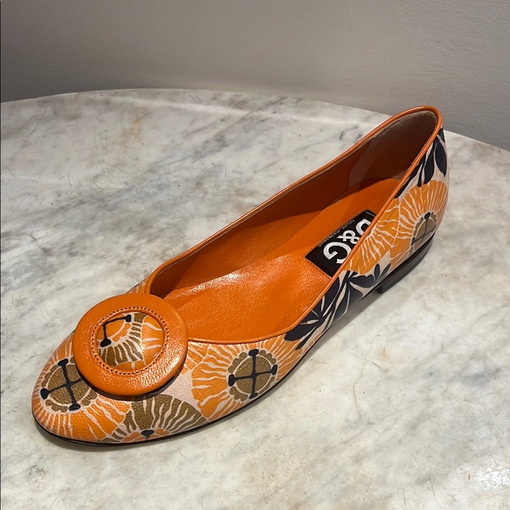 D&G Orange Black Floral Embroidered Flats